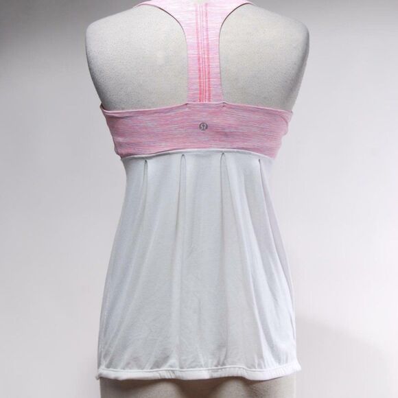 Lululemon Athletica Pink White Pleated Yoga Fitness Workout Tank Top Sz 6 - Picture 2 of 5